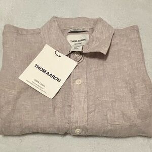 THOM AARON Men's S/S Shirt 100% Linen/European Flax Beige Button Down Up Medium